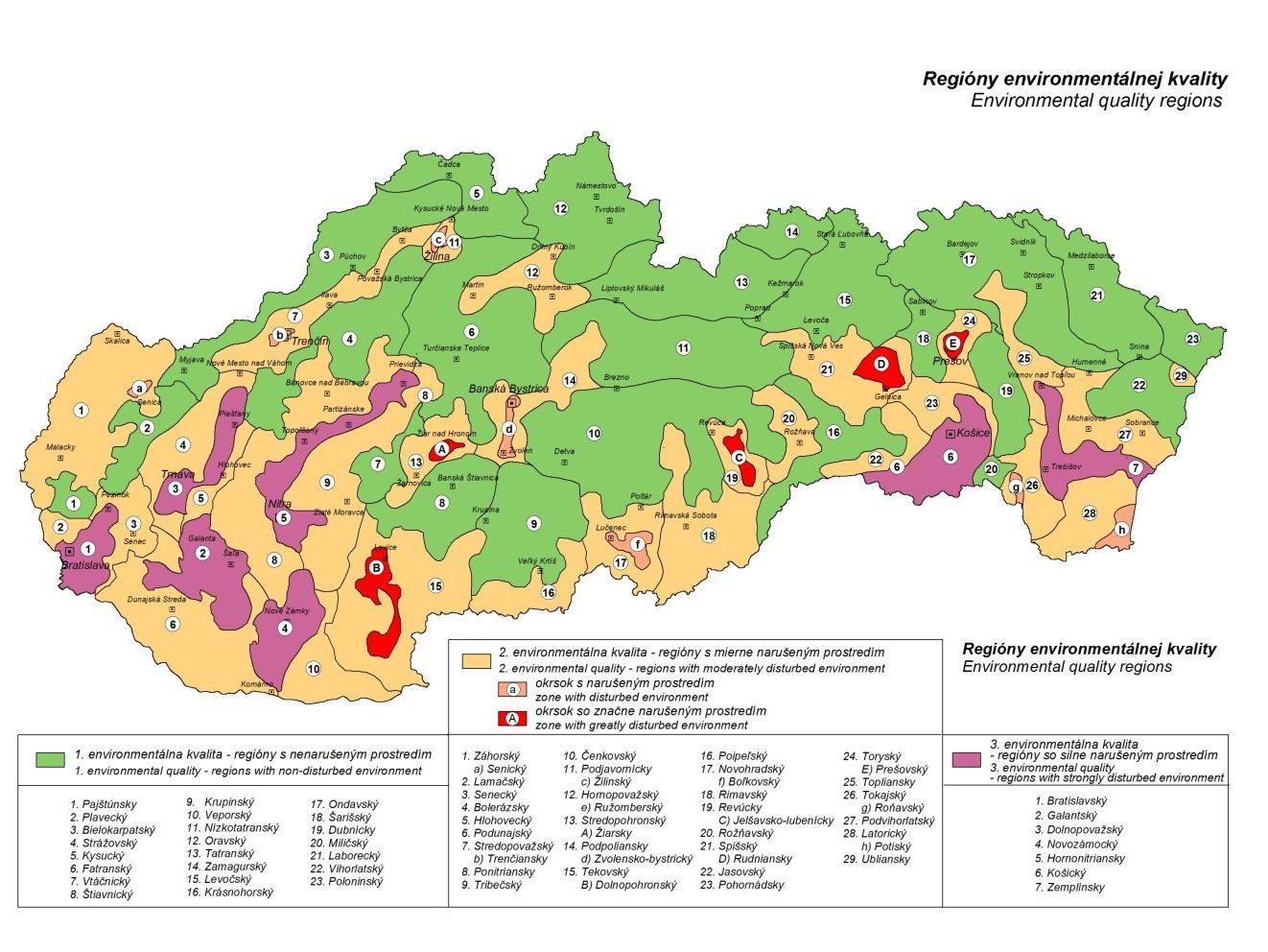Mapa Regióny environmentálnej kvality