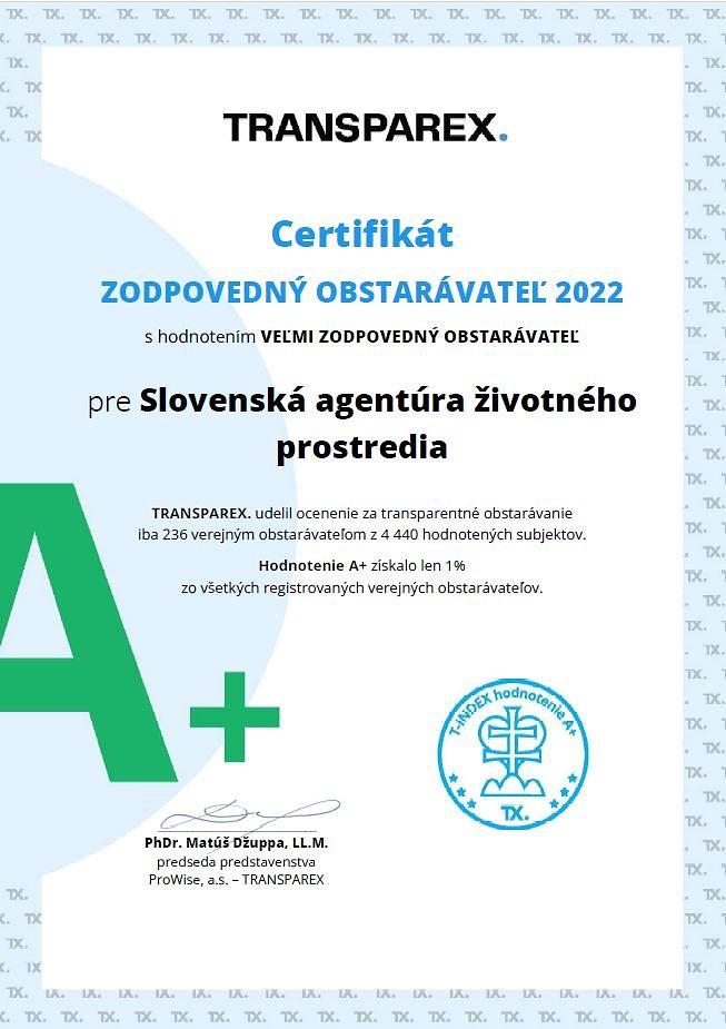Certifikát ZODPOVEDNÝ OBSTARÁVATEĽ 2022